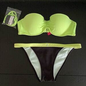 Victoria Secret Swim Neon Green Black Swimsuit Separates 34B-Top XS-Bottom